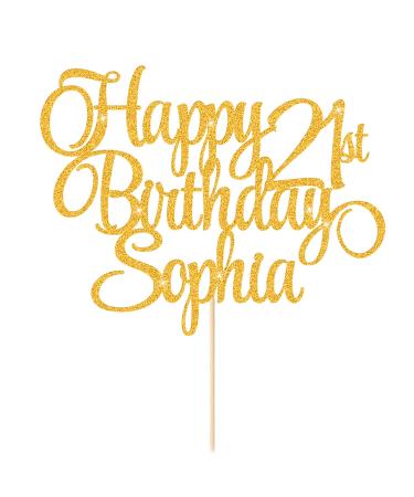 Happy Birthday Cake Topper Personalised Cake Topper Birthday Decoration with Any Age & Name 11 Colors Double-Sided Glitter Cake Topper Gifts for 13th 16th 18th 21st 30th 50th 60th (Gold)