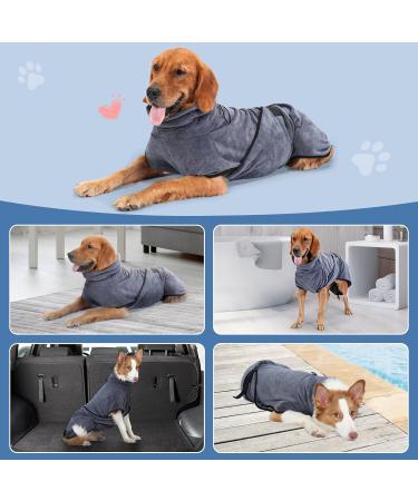 Buy Pettom Microfiber Dog Bathrobe Quick-Drying Super Absorbent Towel with Adjustable Straps for All Dog Sizes (Gray) - Buy Online on GoSupps.com
