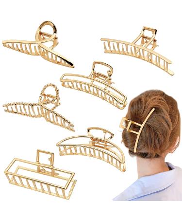 Luvadeyo 6 pieces claw clips hair clips for women girls metal golden slipproof large hair -clay clip slippable hair clips with strong hold crescent hairpin for thick thin hair
