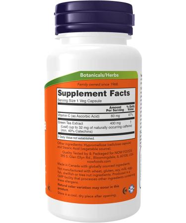 NOW Green Tea Extract 400mg with Vitamin C - 100 Veg Capsules for Cellular Protection - Buy Online on GoSupps.com