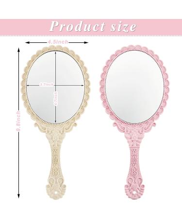 Jetec Vintage Handheld Mirror Set - Embossed Flower Design - Compact Cosmetic Mirrors - Portable for Travel and Salon Use - Pink and Cream - Buy Online on GoSupps.com