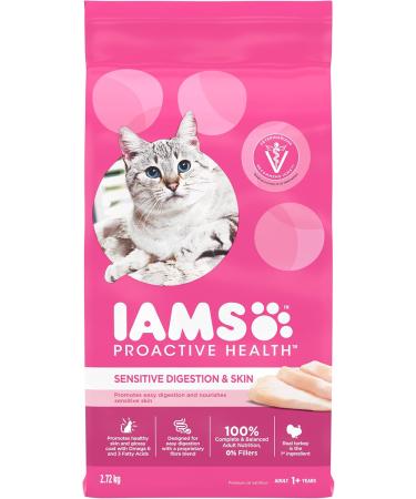 IAMS Proactive Health Dry Cat Food Adult Sensitive Digestion & Skin Turkey 2.72kg Bag & Proactive Health Dry Cat Food Adult - Indoor Weight & Hairball Care - Chicken & Turkey 3.18kg Bag 2.72 kg (Pack of 1) Cat Food+ Dry Cat Food 3.18kg - Buy Online on GoSupps.com