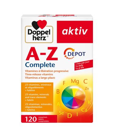 Doppelherz aktiv A-Z Complete Depot, Dietary Supplement, Progressive Release Vitamins, Calcium, Magnesium, Iron, Zinc, Biotin, Folic Acid, 120 Tablets