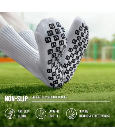 Gohanny Soccer Socks - 3 Pairs Grip Socks for Men Women & Children | Slipproof Football Basketball Running & Hiking Socks (Size 35-39 39-46) - White - Buy Online on GoSupps.com