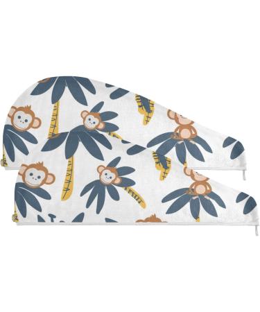 Monkeys on Tree Hair Towel 2 Pack | Super Absorbent Quick Dry Hair Turbans for Women & Girls - Ultimate Hair Drying Solution - Buy Online on GoSupps.com