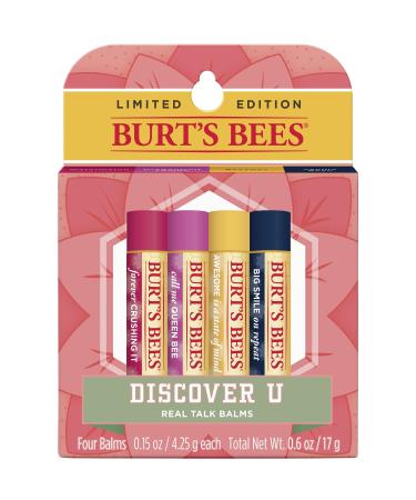 Burt's Bees 100% Natural Moisturizing Lip Balm, Watermelon, Dragonfruit Lemon, Original Beeswax and Vanilla Bean with Beeswax and Fruit Extracts, 4 Tubes 0.15 Ounce (Pack of 4) Discover U