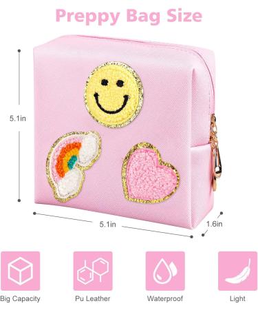 Preppy Patch Period Bag for Teen Girls | PU Leather Sanitary Napkin Storage Pouch with Zipper | Menstrual Cup & Tampon Organizer in Pink - Buy Online on GoSupps.com