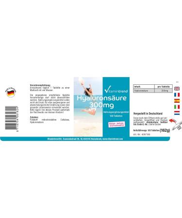 Hyaluronic Acid 300mg - Vegan - 180 Tablets - High Dose | Vitamintrend  - Buy Online on GoSupps.com