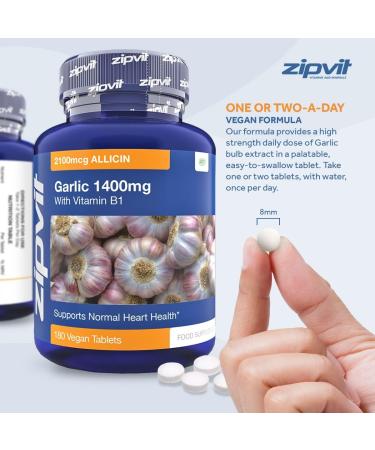 Garlic Tablets 1400mg with Vitamin B1 | Supports Heart Health | 180 Vegan Tablets - Buy Online on GoSupps.com