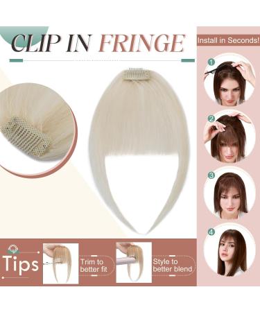 Elailite Clip in Fringe Human Hair Wispy Air Bangs (Super Thin Type) - 100% Real Remy Natural Hair Bangs 5 Inch With Temples Hair Piece 15g - #60 Platinum Blonde - Buy Online on GoSupps.com