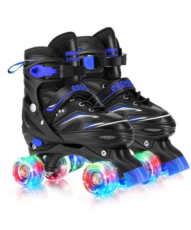 OBENSKY Roller Skates for Girls Boys, 4 Size Adjustable Roller Skates for Kids Age 6-12 & 3-5 with All Light Up Wheels, Indoor Outdoor Fun Illuminating Roller Skates for Toddler Beginners Large-Youth ( 4-7 US) A - Blue