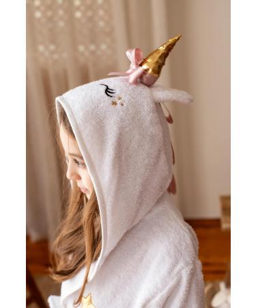 Ely Parker Kids' Hooded Bathrobe - Soft Turkish Cotton for Boys & Girls (7-8 Years) - Unicorn Design - Buy Online on GoSupps.com