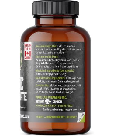 Pure Lab Vitamins | Zinc Glycinate | 60 Capsules | Vegan Zinc Mineral Supplement | Amino Acid Salt for Hair Nail and Skin Vitamins | Zinc Supplement for Men & Women | Immune System Support | Zinc Capsules - Buy Online on GoSupps.com