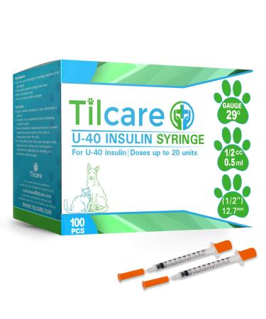 Tilcare U40 Pet Insulin Syringes with Needle 29 G 0.5 cc 12.7 mm 12 100-Pack  Latex-Free Diabetic Syringes - Ultra Fine Sterile Medical Syringe for Diabetes Individually Blister Packed for Safety - Buy Online on GoSupps.com