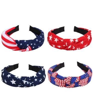 Ardorchid USA Flag Headbands American Knot Patriotic Stars Stripes Independence Day Hairbands 4th of July Headband Red White and Blue Hair Hoop for Women Girls Gifts 4PCS American Flag Headbands