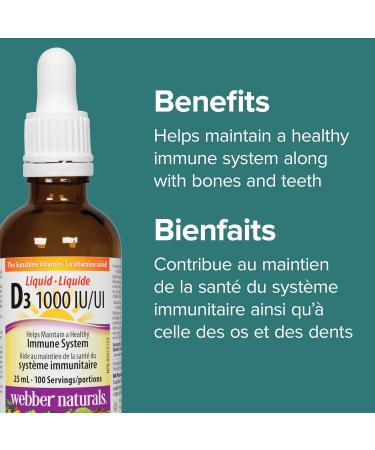 Webber Naturals Vitamin D3 1000 IU Liquid 25 mL For Healthy Bones Teeth and the Maintenance of Good Health Unflavored 25 ml (Pack of 1) - Buy Online on GoSupps.com