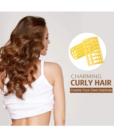 12-Piece Hair Roller Set with Rat Tail Comb - Large Plastic Hair Curlers for Hairdressing Styling Tools - Yellow (6.8 x 3.6 cm) - Pack of 12 - Buy Online on GoSupps.com