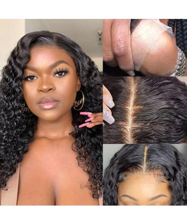 Deep Wave 4x4 Lace Front Wigs Curly Lace Front Wig Human Hair Deep Wave Wigs Human Hair Glueless Wigs Human Hair Pre Plucked 150% Density Deep Wave Closure Wig 14 inch Curly Wigs for Black Women 14 Inch deep wave closure wig