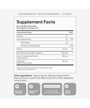 Humann SuperBeets 3-in-1 Heart Gummies - 3x Absorption CoQ10 - Plus Beetroot Extract & Grape Seed Extract for Advanced Heart Health Cellular Energy & Circulation Support Vegan Gluten Free 60 count Advanced 60 Count (Pac  - Buy Online on GoSupps.com
