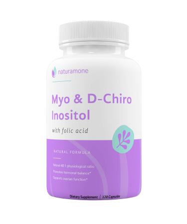 Myo-Inositol & D-Chiro Inositol Blend with 100% of Daily Folate - 40:1 Physiological Ratio - Polycystic Ovary Syndrome (PCOS), Hormonal Balance and Ovarian Support by Naturamone - 120 Capsules