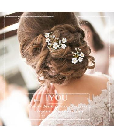 IYOU Bridal Hairpins - Gold Sparkly Crystal & Pearl Flower Hair Accessories for Women & Girls (2 Pack) - Buy Online on GoSupps.com