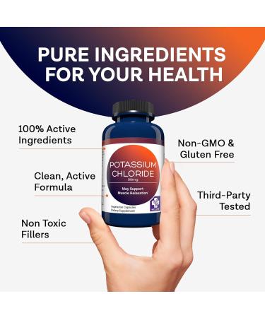 MD Life Potassium Chloride Supplement - Third Party Lab Tested - 99mg 90 Count - Potassium Chloride Capsules May Help Support Muscle Function & Healthy Blood Pressure Vegetarian Potassium Supplement - Buy Online on GoSupps.com