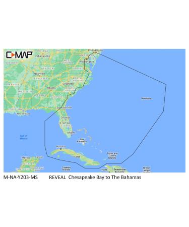 C-MAP Reveal Coastal Charts for Marine GPS Navigation with Shaded Relief, Hi-Res Bathymetry, Vectors, Custom Depth Shading Chesapeake Bay to the Bahamas
