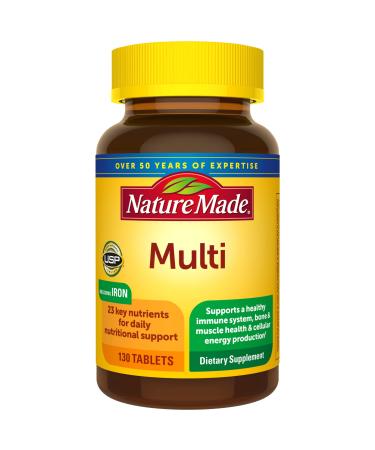 Nature Made Multivitamin Tablets with Vitamin D3 and Iron 130 Count for Daily Nutritional Support 130 Count (Pack of 1)