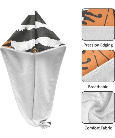 Super Absorbent Tiger Striped Hair Towel 2 Pack | Quick Dry Hair Turbans with Button Wrap for Women & Girls - Buy Online on GoSupps.com