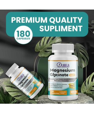 Olibela Magnesium Glycinate 500mg 180 Capsules Chelated. High Absorption to Support Relax Sleep Cardiovascular Health Muscles Sleep & Heart Health* No Fillers Vegan 6 Months Supply - Buy Online on GoSupps.com