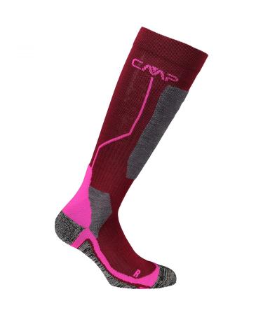 CMP - Children's wool ski socks burgundy-pink fluo 34/36