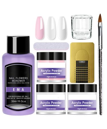 Acrylic Nail kit - Acrylic Powder Set Nails Kit Acrylic Set for Beginners Nail Extension Carving with Acrylic Nail Brush s with 3 Colours Pink White Clear Nail Powder kit 27 Piece Set