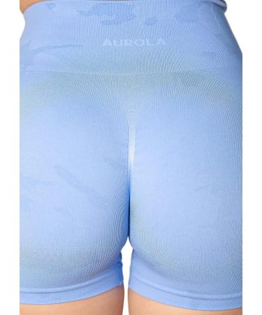 AUROLA Seamless Scrunch Workout Shorts for Women - Small Camo-Serenity Blue | Gym, Yoga, Running Active Short - Buy Online on GoSupps.com