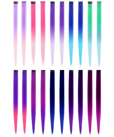 20 PCS Colored Hair Extensions  LADYAMZ Colorful Party Highlights Clip in Synthetic Hair Extensions  Ombre Color Hair Accessories Hairpieces for Girls Women Kids Doll Cosplay Party Gifts 22 inch 20Pcs-Ombre - Buy Online on GoSupps.com
