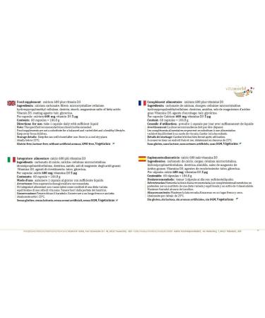 Vita World Calcium 600mg + Vitamin D 60 Tablets Made in Germany - Buy Online on GoSupps.com