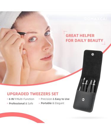 6 Pack DOMAXCAI Tweezers Set with Case - Professional Precision Tweezer for Eyebrow, Facial Hair, Splinter, and Ingrown Hair Removal - Buy Online on GoSupps.com