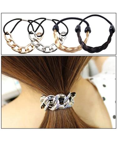6 Pack Gold Bracelet Hair Ties with Silk Scrunchies for Breakage Prevention - Hair Accessories for Women and Teen Girls - Buy Online on GoSupps.com