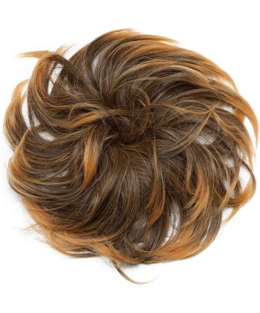 Tousled Updo Ponytail Hairpiece | Synthetic Messy Bun Extension for Women - Brown Mix Gold Blonde - Buy Online on GoSupps.com