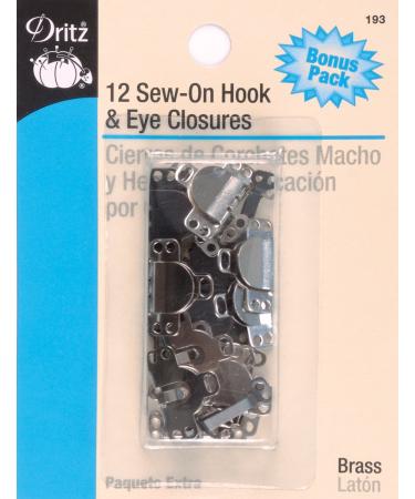 Dritz 193 Sew On Hook & Eye Closures, Brass 12-Count Hook & Eye Closures Brass