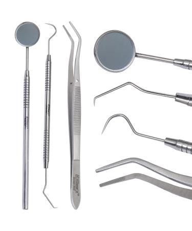 NYGEARZ Dental Examination Basic Instrument Kit Dental Mouth Mirror Tweezers Explorer | Stainless Steel College Teeth Cleaning Tools Plier Lucas Kit