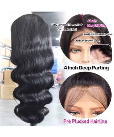 26 Inch Brazilian Virgin Human Hair Lace Frontal Wig for Black Women - 150% Density Pre-Plucked Body Wave Wig with Baby Hair - Natural Color - Buy Online on GoSupps.com