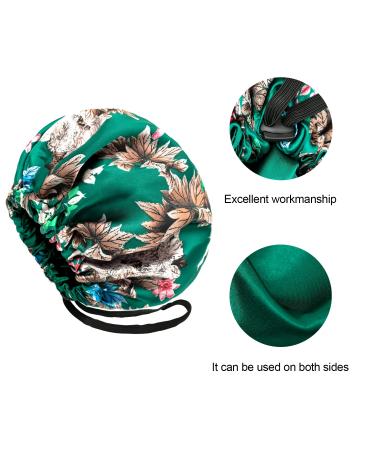 Extra Large Reversible Silk Sleep Cap for Women - Green Flower Satin Bonnet - Buy Online on GoSupps.com