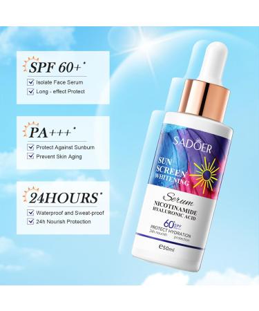 Face Serum SPF 60+ | Invisible Daily Sunscreen with Hyaluronic Acid & Niacinamide | Lightweight 24h Moisturizing Protection for Women - Buy Online on GoSupps.com