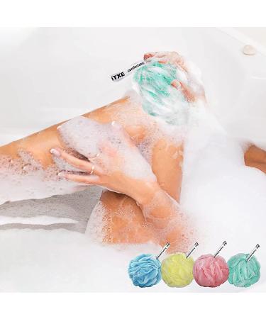 Premium Bath Sponge Shower Scrubber 4 Pack - Exfoliating Loofah Sponge Set for Men and Women - Heavy Duty Body Scrubber - 75g - Blue, Green, Pink, Yellow - 8 Piece Set - Buy Online on GoSupps.com