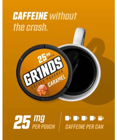 Grinds Coffee Pouches | Caramel Flavor | 3 Cans | Brew-Free Coffee Alternative | 18 Pouches Per Can Caramel 1 Count (Pack of 3) - Buy Online on GoSupps.com
