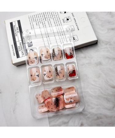 24 Pcs Halloween Press On Nails - Short Square Design with Pumpkins & Ghosts - Full Cover Acrylic Nails with Glue for Women - Buy Online on GoSupps.com