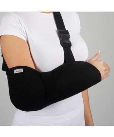 ArmoLine Deluxe Arm Sling Breathable Fabric for Black Broken Arm Bandage for broken wrist shoulder immobilizer (L)