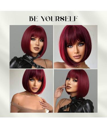 Aida Wine Red Bob Wig with Bangs | Short Straight Synthetic Wig for Women | Heat Resistant Fiber | Burgundy 99J Color | Ideal for Halloween Cosplay and Parties - Buy Online on GoSupps.com