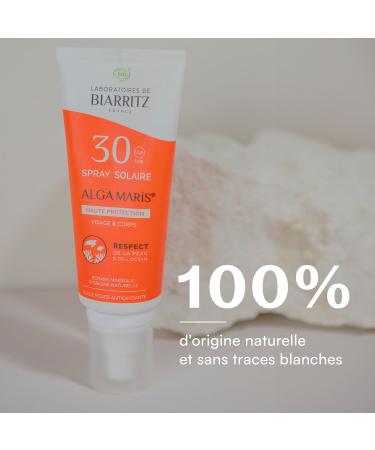 Laboratoires de Biarritz - Cr me Solaire en Spray - SPF30 - ALGA MARIS Certifi e Bio - Visage et Corps - Pour Adulte - Texture Fluide et L g re Sans Traces Blanches - 100 ml - Fabriqu en France SPF30 (ancienne version) - Buy Online on GoSupps.com