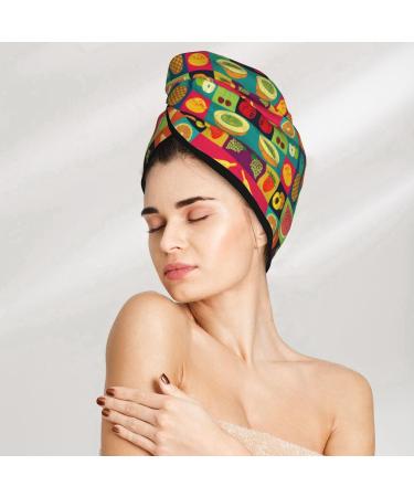 Art Style Fruit Coral Velvet Hair Cap | Quick-Dry Towel Wrap for Men & Women | Travel & Home Use - Buy Online on GoSupps.com